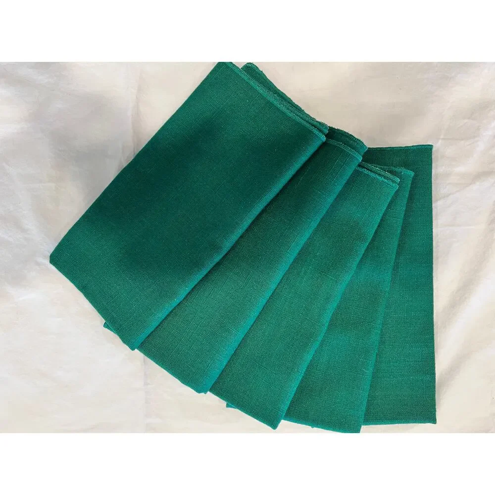 Set of 5 Green Cloth Dinner Napkins Christmas Holiday Table Linens Tartan Ribbon